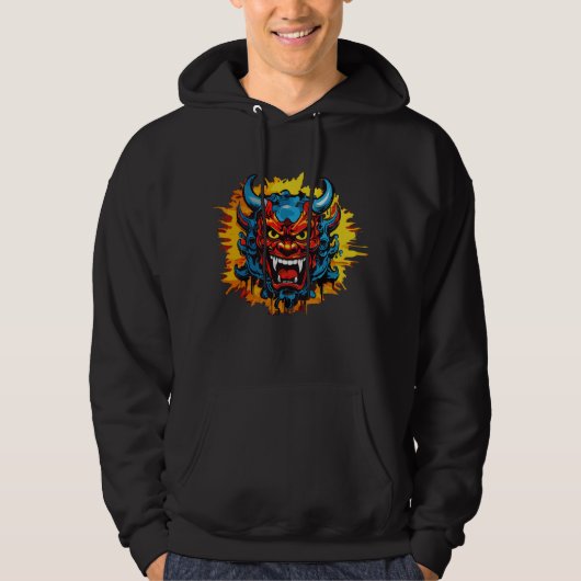 Graffiti Oni Masker Illustratie Vet en Unieke Kuns Hoodie (Voorkant)