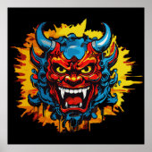 Graffiti Oni Masker Illustratie Vet en Unieke Kuns Poster (Voorkant)