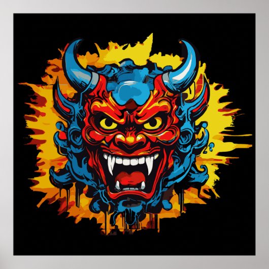 Graffiti Oni Masker Illustratie Vet en Unieke Kuns Poster (Voorkant)