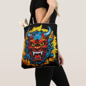 Graffiti Oni Masker Illustratie Vet en Unieke Kuns Tote Bag (Dichtbij)