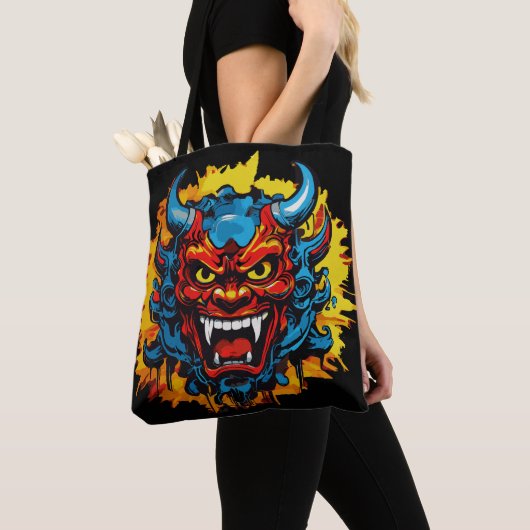 Graffiti Oni Masker Illustratie Vet en Unieke Kuns Tote Bag (Dichtbij)