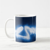 Graffiti op blauw metaal koffiemok (Links)