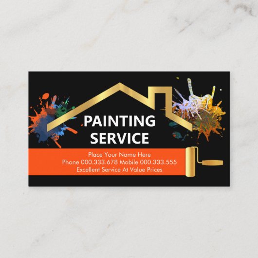 Graffiti Paint Splatter Gold Home Brush Visitekaartje (Voorkant)