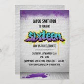 Graffiti Paint Zestiende verjaardag Invite Kaart (Voorkant / Achterkant)