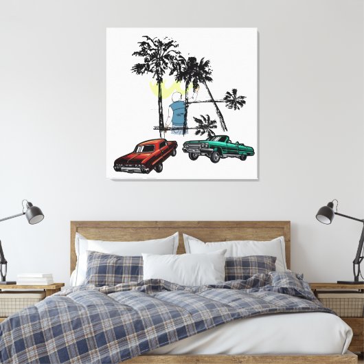 Graffiti Palms Low Rider Canvas Afdruk (Insitu (Slaapkamer))