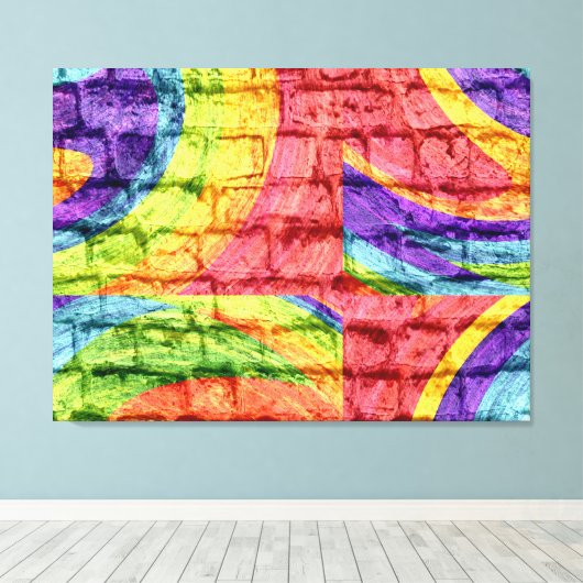 Graffiti pastel bakstenen muur canvas afdruk (Insitu (Houten vloer))