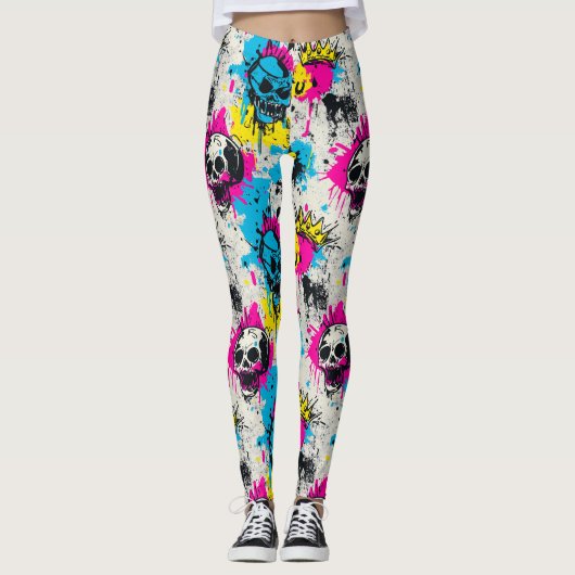 Graffiti patroon met neon kleuren en stedelijke gr leggings (Voorkant)
