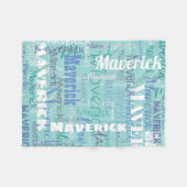 Graffiti Patroon Typografie Blue Blauwgroen Fleece Deken (Voorkant (Horizontaal))