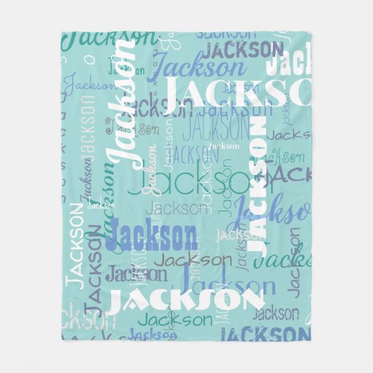 Graffiti Patroon Typografie Blue Medium Fleece Deken (Voorkant)