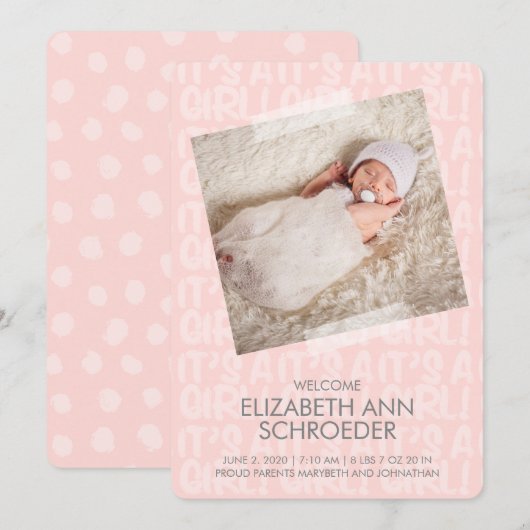 Graffiti Pink Baby Birth Announcard Aankondiging (Voorkant / Achterkant)