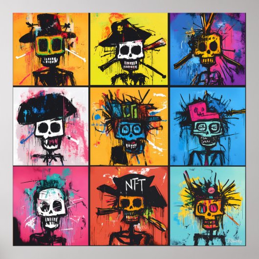 Graffiti Pirate en NFT Karakters Bold Urban grid Poster (Voorkant)