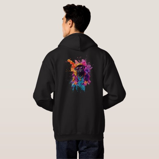 "Graffiti Pug Hoodie – Urbane Straatkunst Hond Swe (Achterkant volledig)