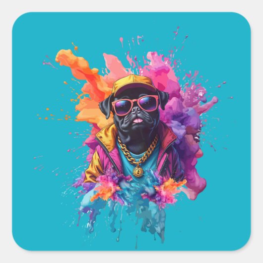 "Graffiti Pug Sticker – Urbane Straatkunsthond Dec (Voorkant)