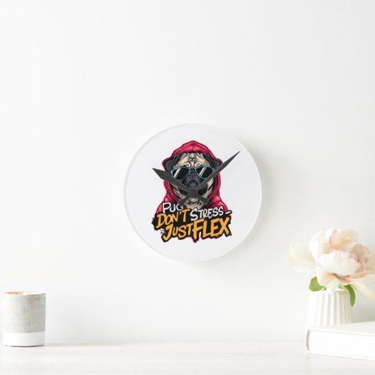 Graffiti Pug Wall Clock – “Pug Don’t Stress Ronde Klok (Huis)