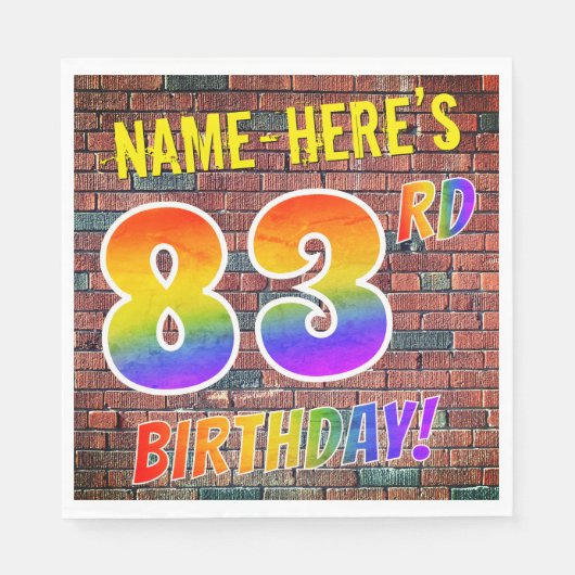 Graffiti Rainbow 83RD BIRTHDAY! + Aangepaste naam Servet (Voorkant)