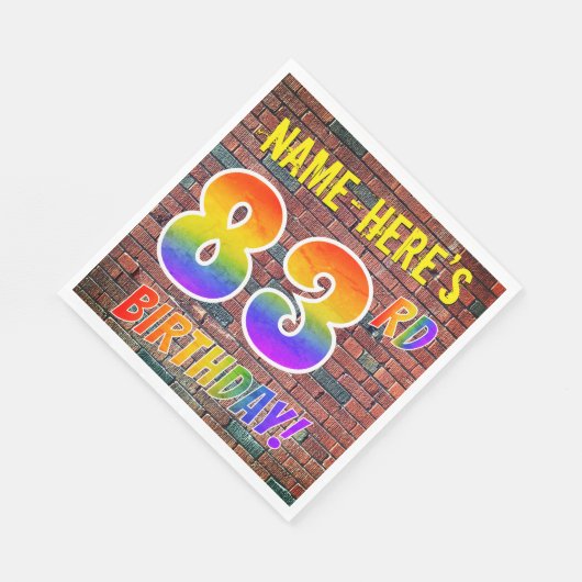 Graffiti Rainbow 83RD BIRTHDAY! + Aangepaste naam Servet (Hoek)