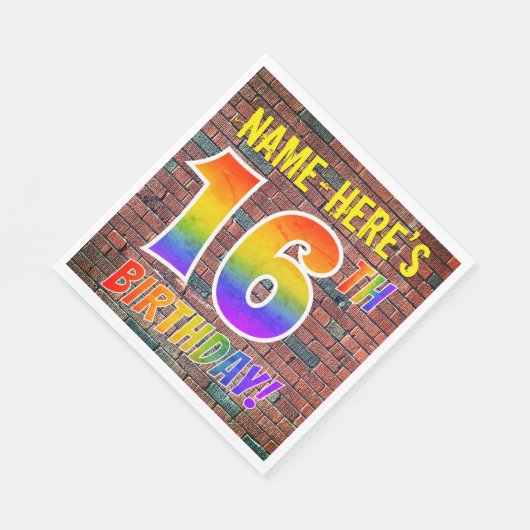 Graffiti Rainbow Kijk 16E BIRTHDAY! + Aangepaste n Servet (Hoek)