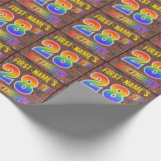 Graffiti Rainbow Kijk 28E BIRTHDAY! en aangepaste  Cadeaupapier (Hoek)