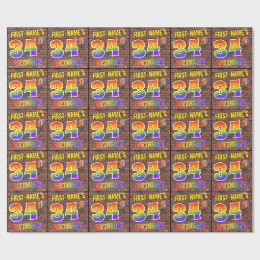 Graffiti Rainbow Kijk 34th BIRTHDAY! en aangepaste Cadeaupapier (Vlak)