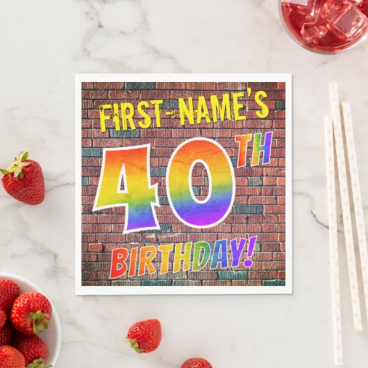 Graffiti Rainbow Kijk 40th BIRTHDAY! + Aangepaste Servet (Insitu)