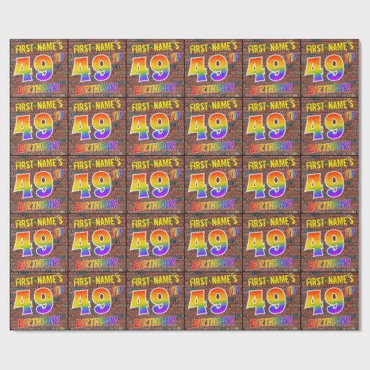Graffiti Rainbow Kijk 49E BIRTHDAY! en aangepaste  Cadeaupapier (Vlak)