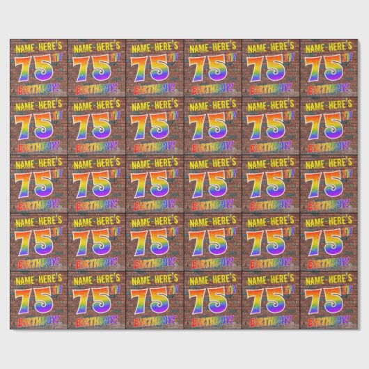 Graffiti Rainbow Kijk 75th BIRTHDAY! en aangepaste Cadeaupapier (Vlak)