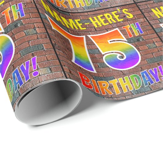 Graffiti Rainbow Kijk 75th BIRTHDAY! en aangepaste Cadeaupapier (Rol Hoek)