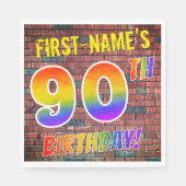 Graffiti Rainbow Kijk 90th BIRTHDAY! + Aangepaste  Servet (Voorkant)