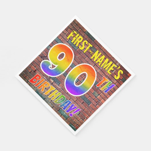 Graffiti Rainbow Kijk 90th BIRTHDAY! + Aangepaste Servet (Hoek)