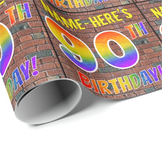 Graffiti Rainbow Kijk 90th BIRTHDAY! en aangepaste Cadeaupapier (Rol Hoek)