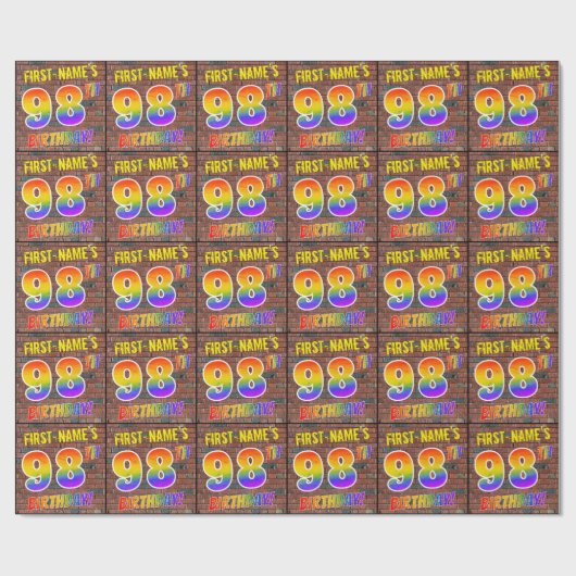 Graffiti Rainbow Kijk 98th BIRTHDAY! en aangepaste Cadeaupapier (Vlak)