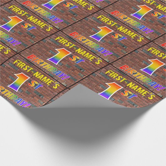 Graffiti Rainbow Look 1E VERJAARDAG! & Aangepaste  Cadeaupapier (Hoek)