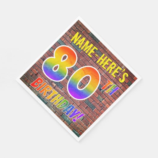 Graffiti Rainbow Look 80TH BIRTHDAY! + Aangepaste Servet (Hoek)