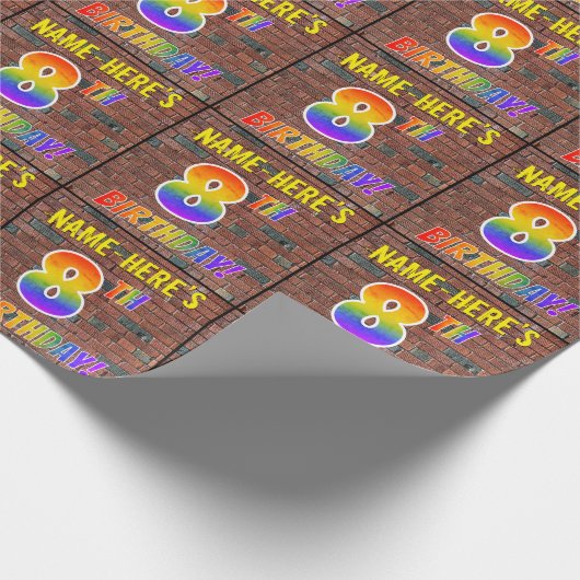 Graffiti Rainbow Look 8E VERJAARDAG! & Aangepaste  Cadeaupapier (Hoek)