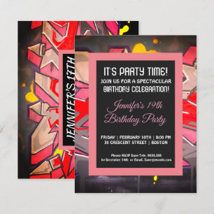 Graffiti Red Letters Birthday Invitation Kaart
