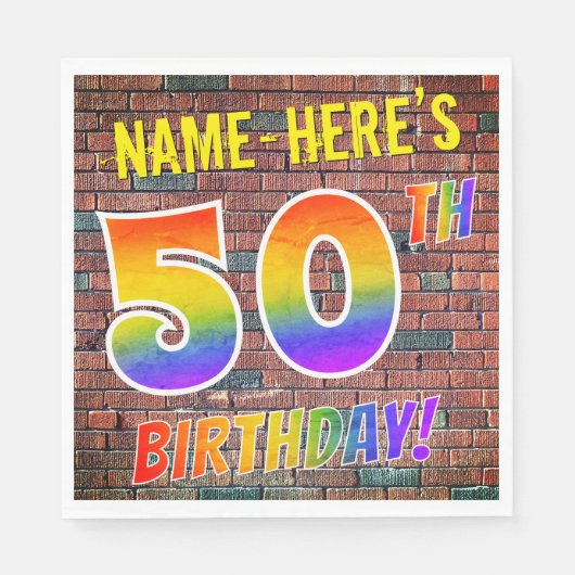 Graffiti Regenboog Look 50ste VERJAARDAG! + Aangep Servet (Voorkant)