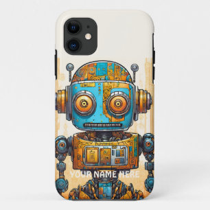 GRAFFITI ROBOT BLAUW GOUD FUTURISTISCHE VINTAGE Case-Mate iPhone CASE
