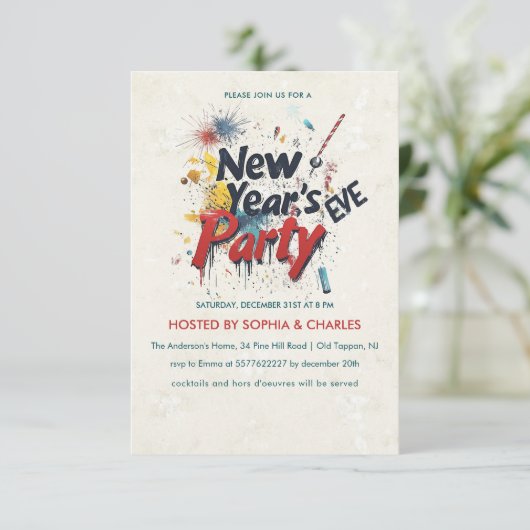 Graffiti rood en beige oudejaarsfeest kaart (Staand voorkant)