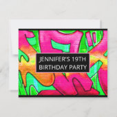 Graffiti Roze Abstracte Brieven Verjaardagsuitnodi Kaart (Achterkant)