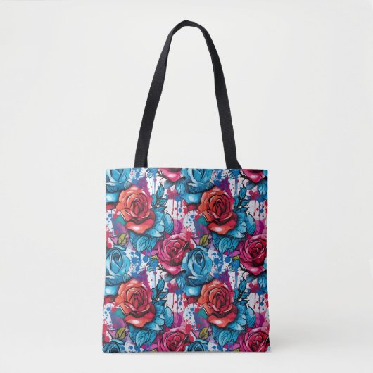 Graffiti Rozen Rood & Blauw Urban Art Design Tote Bag (Voorkant)
