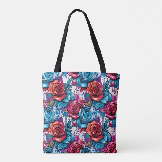 Graffiti Rozen Rood & Blauw Urban Art Design Tote Bag (Achterkant)