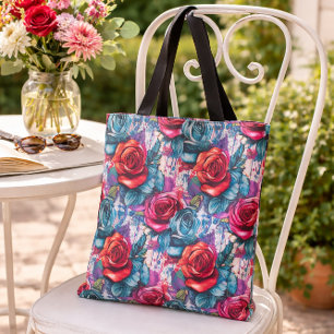 Graffiti Rozen Rood & Blauw Urban Art Design Tote Bag