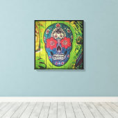 Graffiti SCHEDEL bloem patroon schedel Canvas Afdruk (Insitu (Houten vloer))