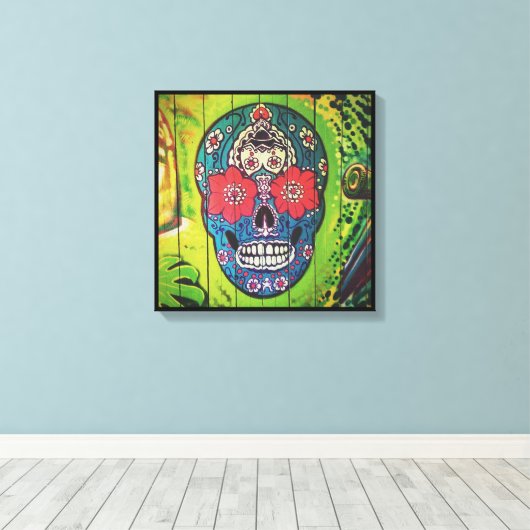 Graffiti SCHEDEL bloem patroon schedel Canvas Afdruk (Insitu (Houten vloer))
