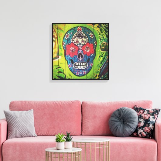 Graffiti SCHEDEL bloem patroon schedel Canvas Afdruk (Insitu (Woonkamer))