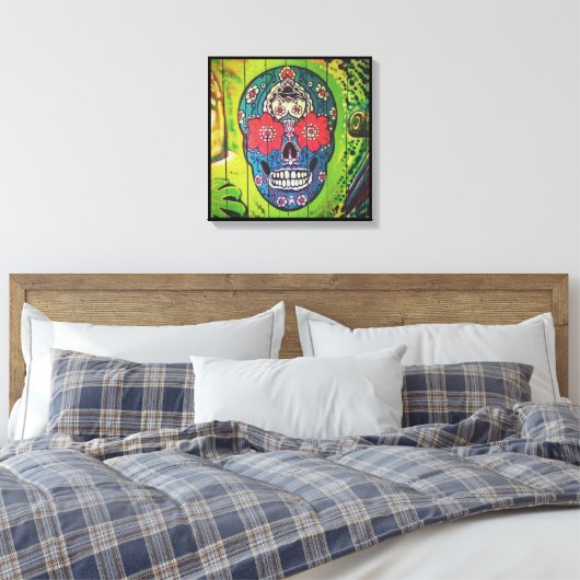 Graffiti SCHEDEL bloem patroon schedel Canvas Afdruk (Insitu (Slaapkamer))