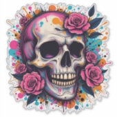 Graffiti Schedel & Rozen Sticker (Voorkant)