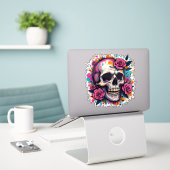 Graffiti Schedel & Rozen Sticker (Laptop op bureau)