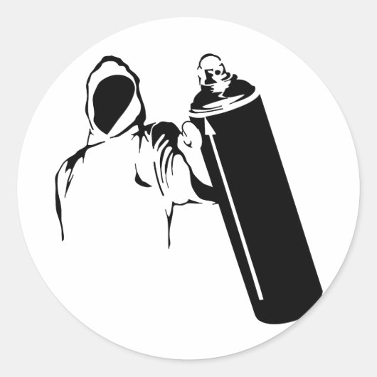 Graffiti-schrijver met spray kan stencil ronde sticker (Voorkant)