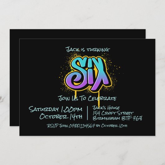 Graffiti Six Invitation Kaart (Voorkant / Achterkant)